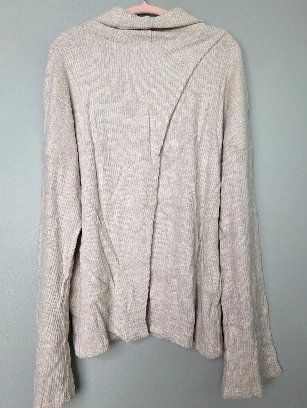 Lulus Cream Knit Turtleneck Bell Sleeve Overlap Split Back Sweater, XS, NWT